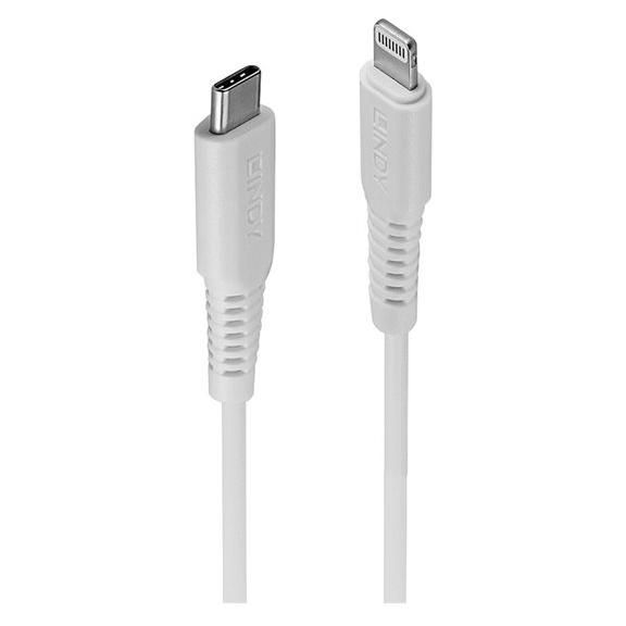 Cable Lindy Lightning, 2 metros, USB-C a Lightning, Blanco, Redondo, Compatibilidad con Power Delivery