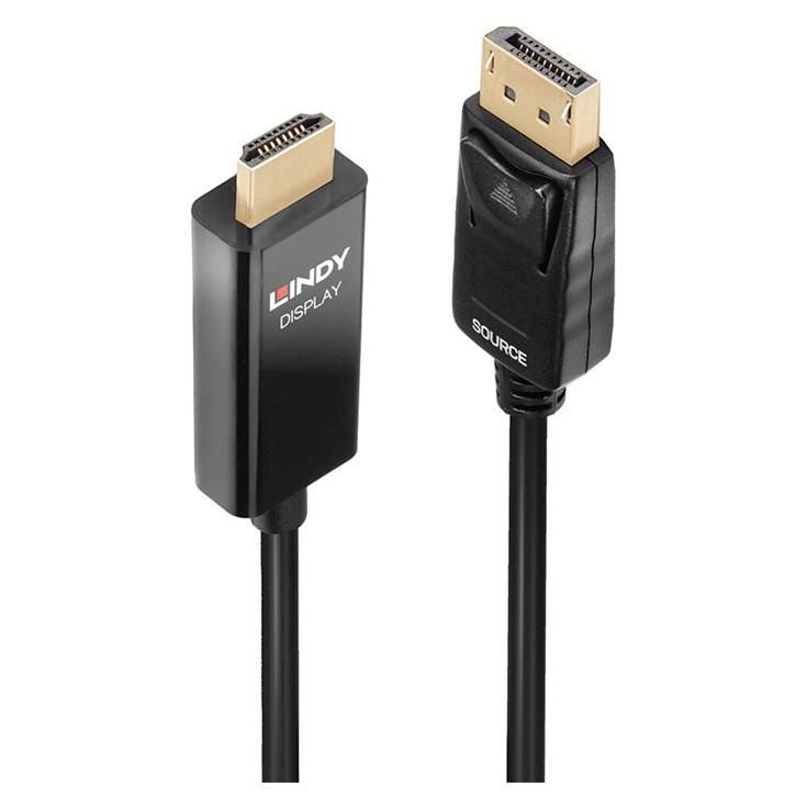 Lindy Adaptor Cable - DisplayPort to HDMI - 5m - Shielded - Black - 4K60Hz (4096 x 2160) Active Chip