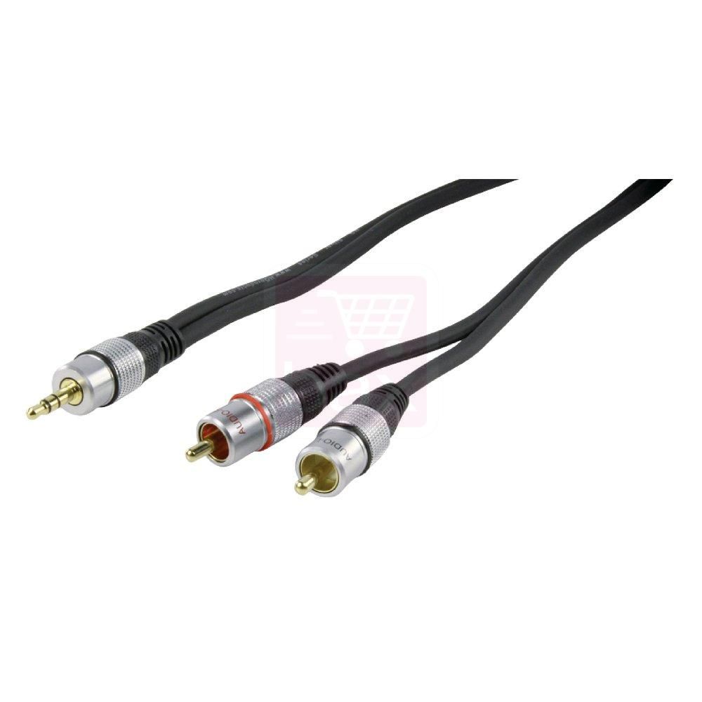 Nedis HQ Audio Cable - 2 RCA Male to Mini Stereo Jack Male - 1.5m - Double Shielded - Black