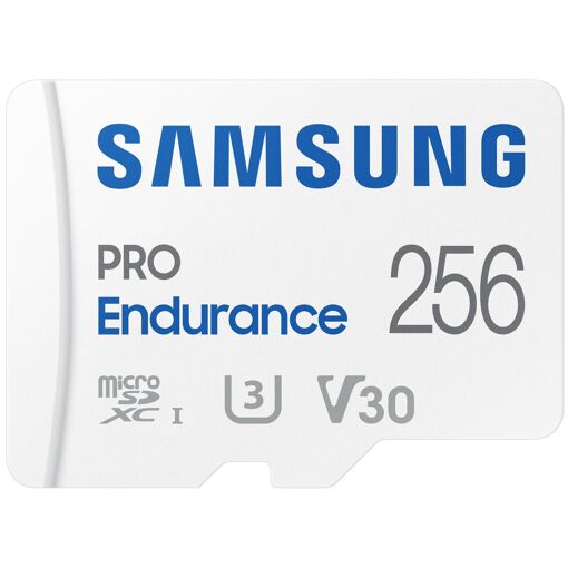 Samsung PRO Endurance MB-MJ256KA - Flash Memory Card (MicroSDXC to SD Adapter Included) - 256GB - V30 Video Class / UHS-I U3 / Class10 - MicroSDXC UHS-I - White