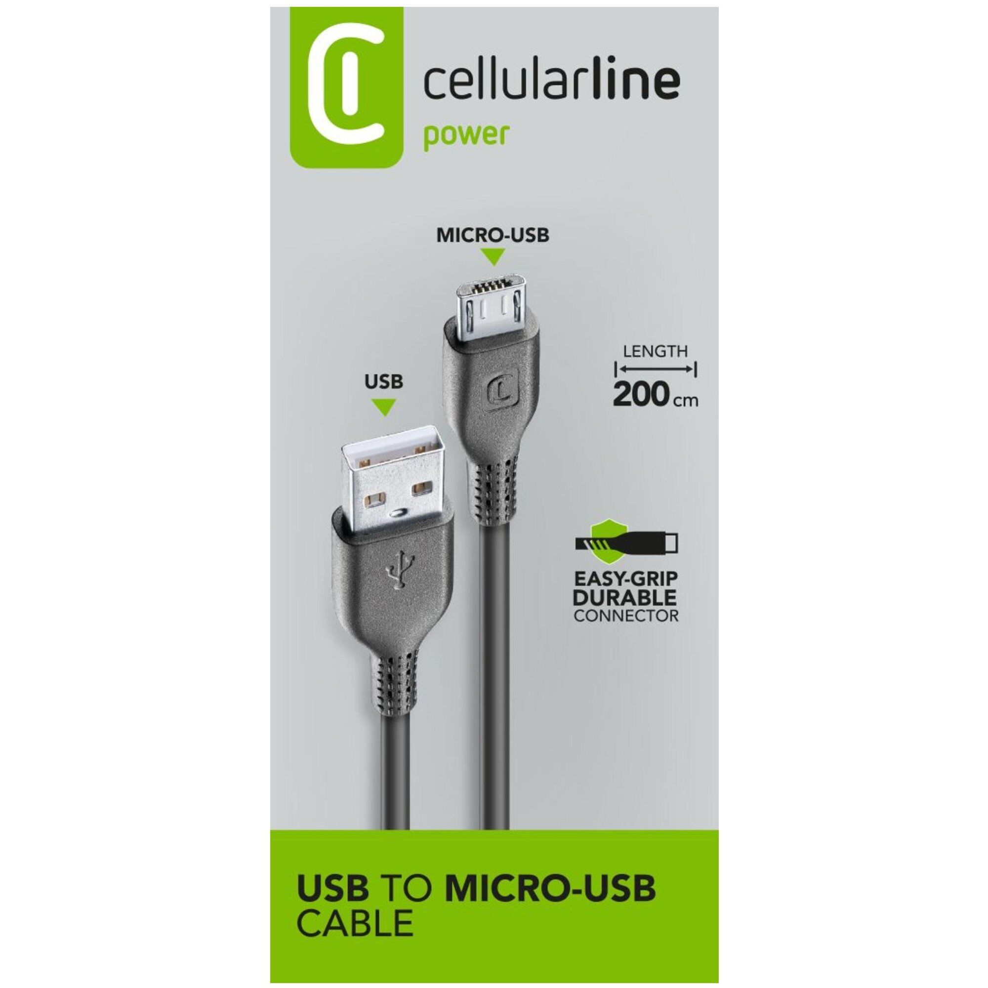 Cellularline Power Cable 200cm - MICRO USB Câble MICROUSB de charge et transfert de données.