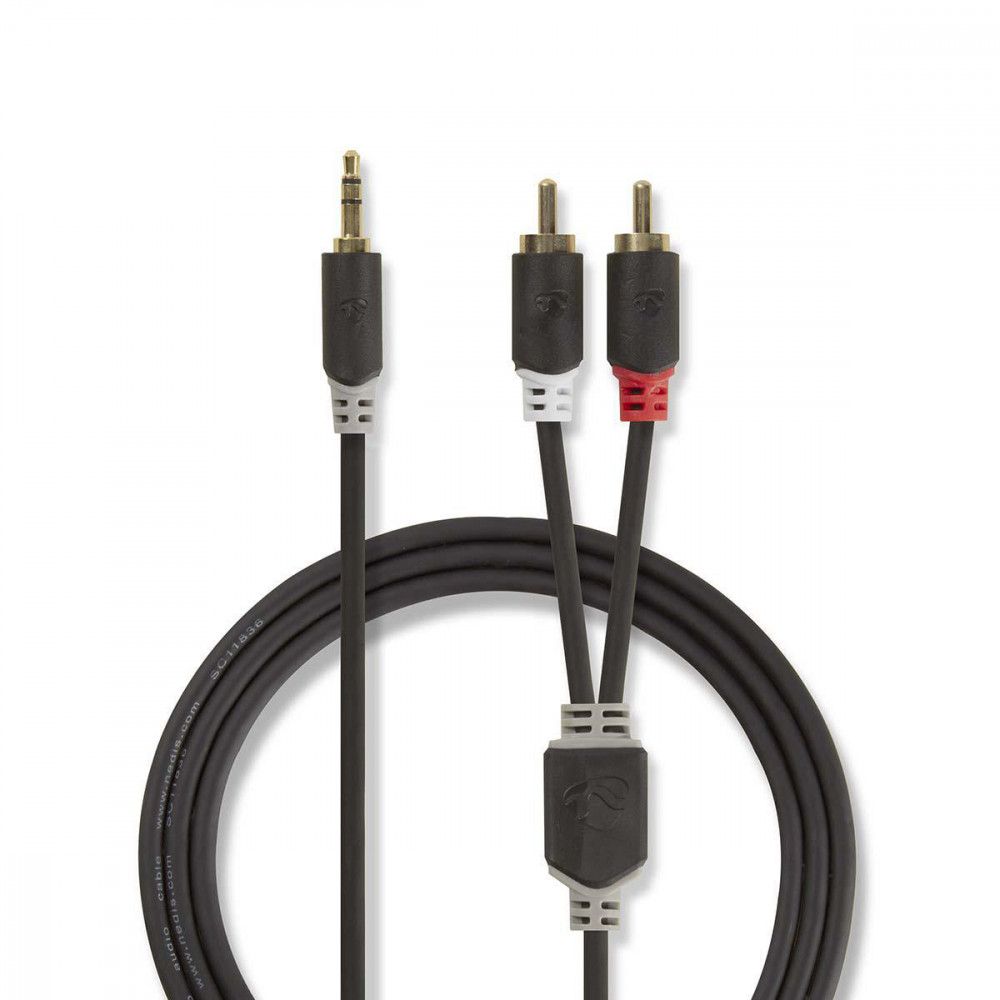 Stereo Audio Cable 3.5mm Male - 2x RCA Males 1m Grey
