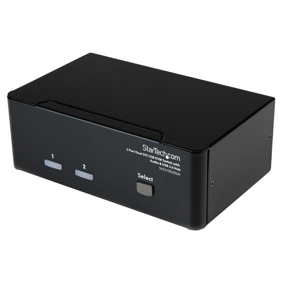 Conmutador KVM de StarTech.com de 2 puertos USB y DVI doble con audio y puerto USB 2.0