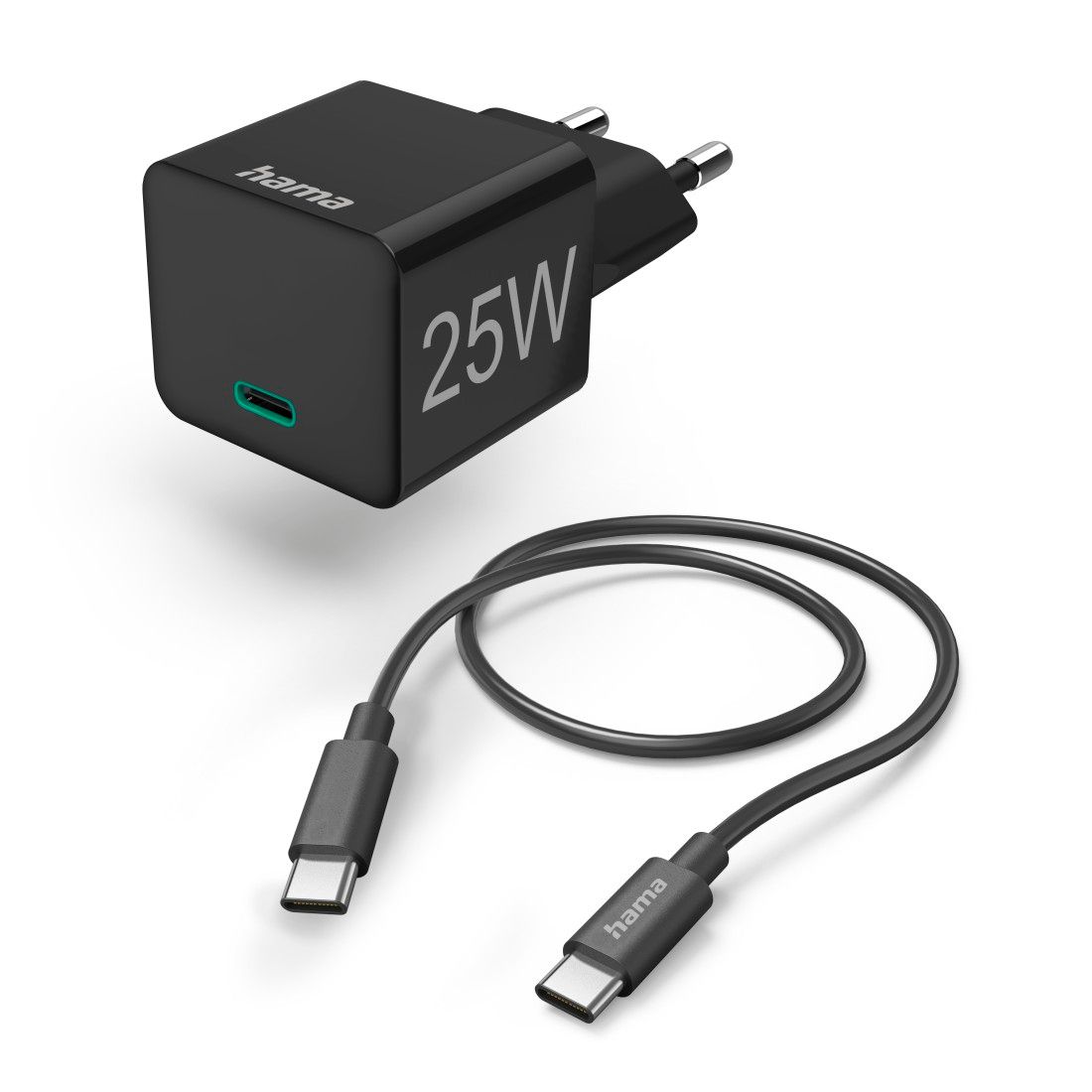Hama Quick Charge USB-C Cable and Mini Charger, 25W, 1m, Black
