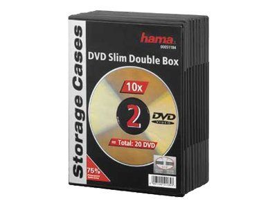 Estuche para DVD doble cara ultra delgado Hama - Capacidad: 2 DVD - Negro (paquete de 10)