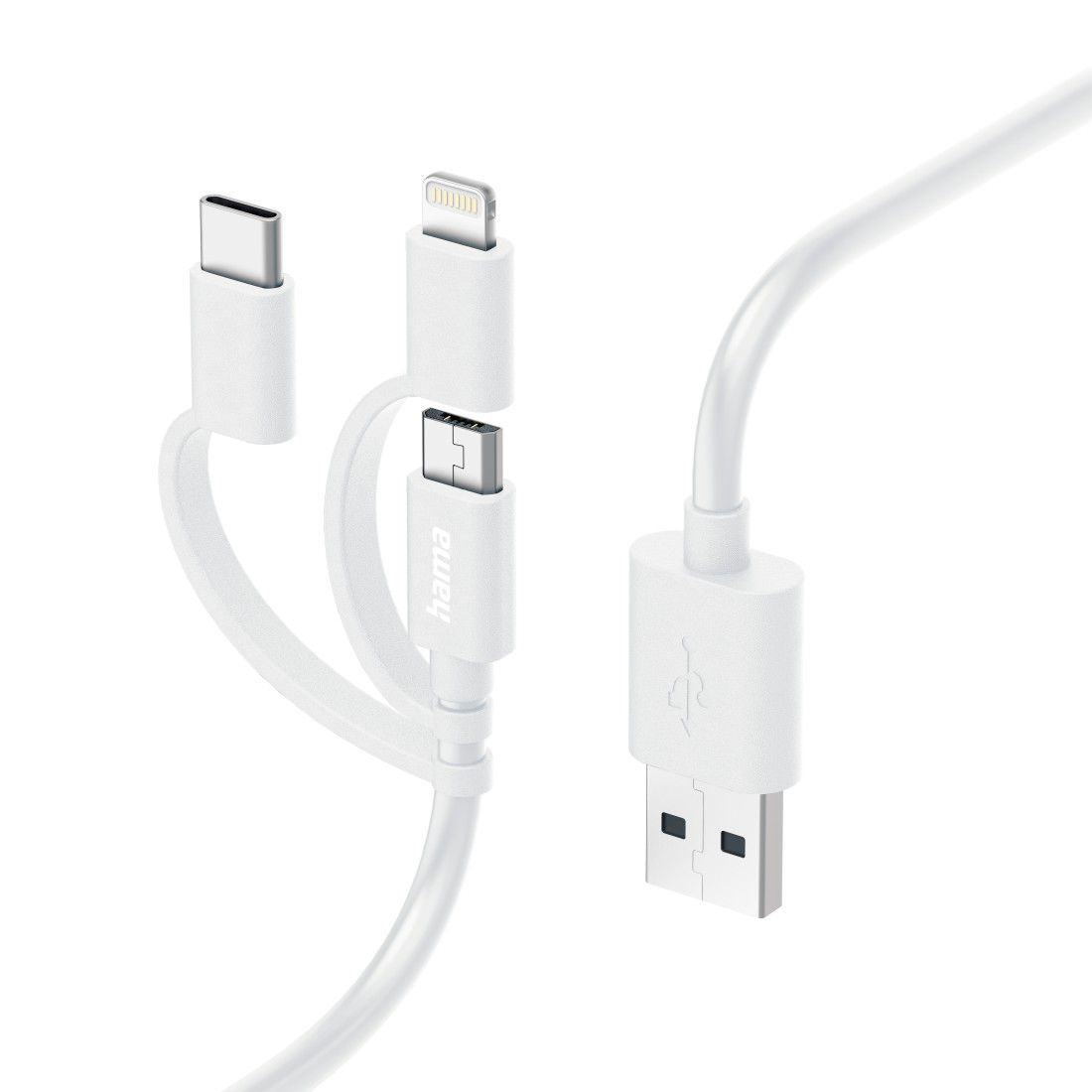 Câble USB Hama 3 en 1 avec connexions Lightning, micro-USB et USB-C, 1 m, noir