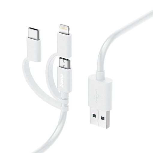 Cable USB de Hama 3 en 1 con conexiones Lightning, micro-USB y USB-C, 1 m, negro