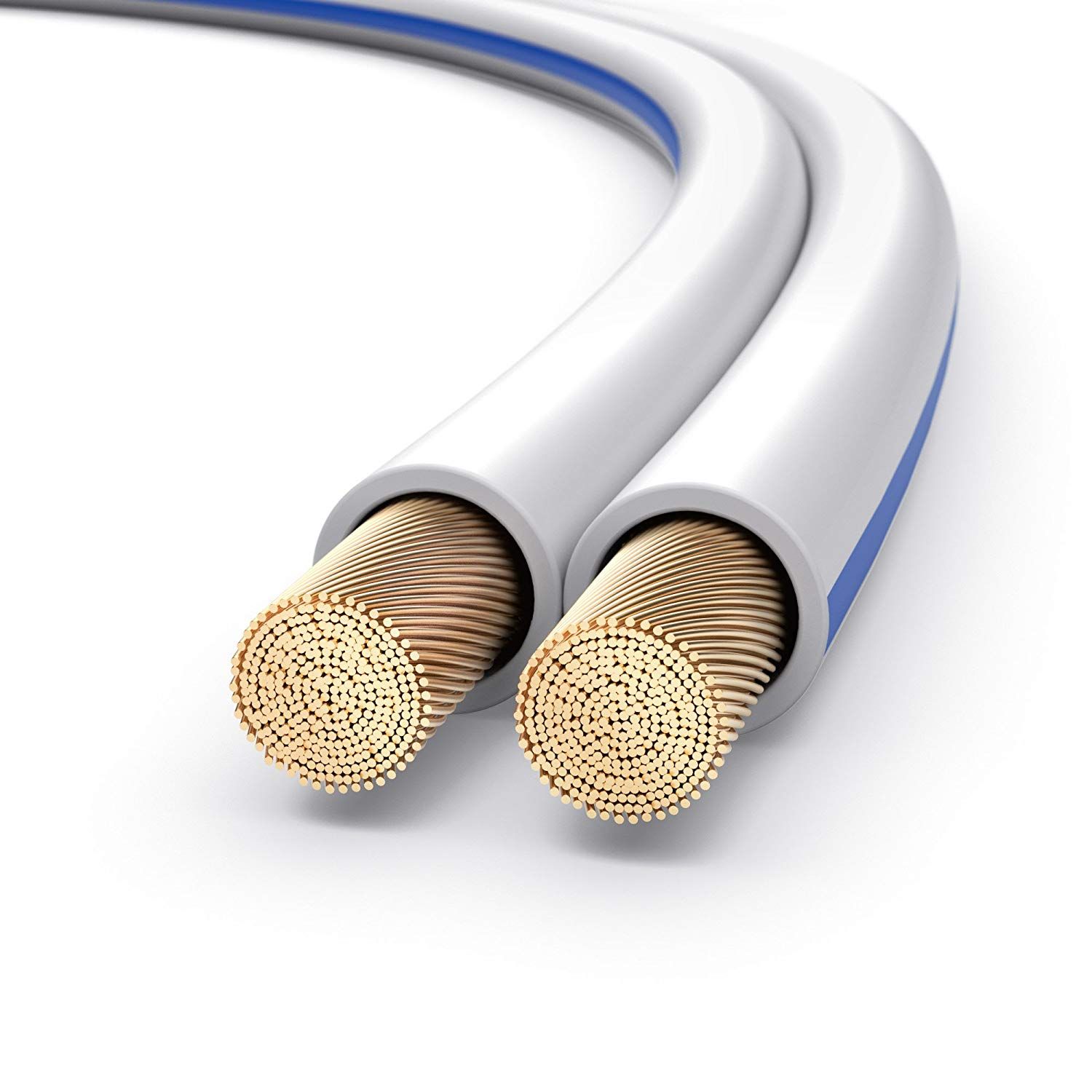 Exertis Connect Speaker Cable - 1.5mm² - 30m - White with Blue Strip