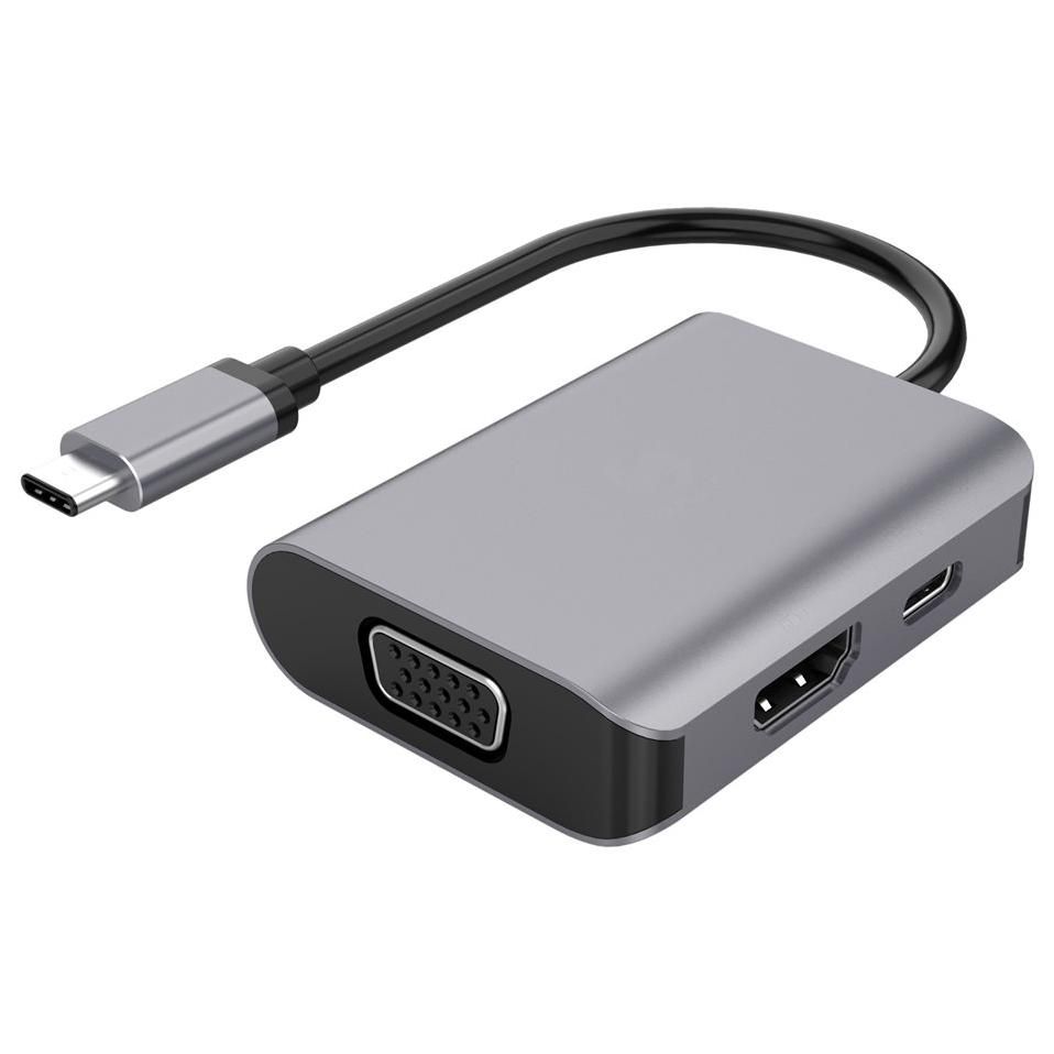 DLH Video Adapter - USB-C Male to HD-15 (VGA), HDMI, USB-C Female - 7.5in - Black - Supports 1080p, 4K60Hz