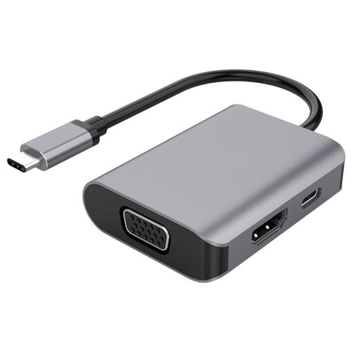 Adaptateur vidéo DLH - USB-C mâle vers HD-15 (VGA), HDMI, USB-C femelle - 19 cm - Noir - Prise en charge 1080p, 4K60Hz