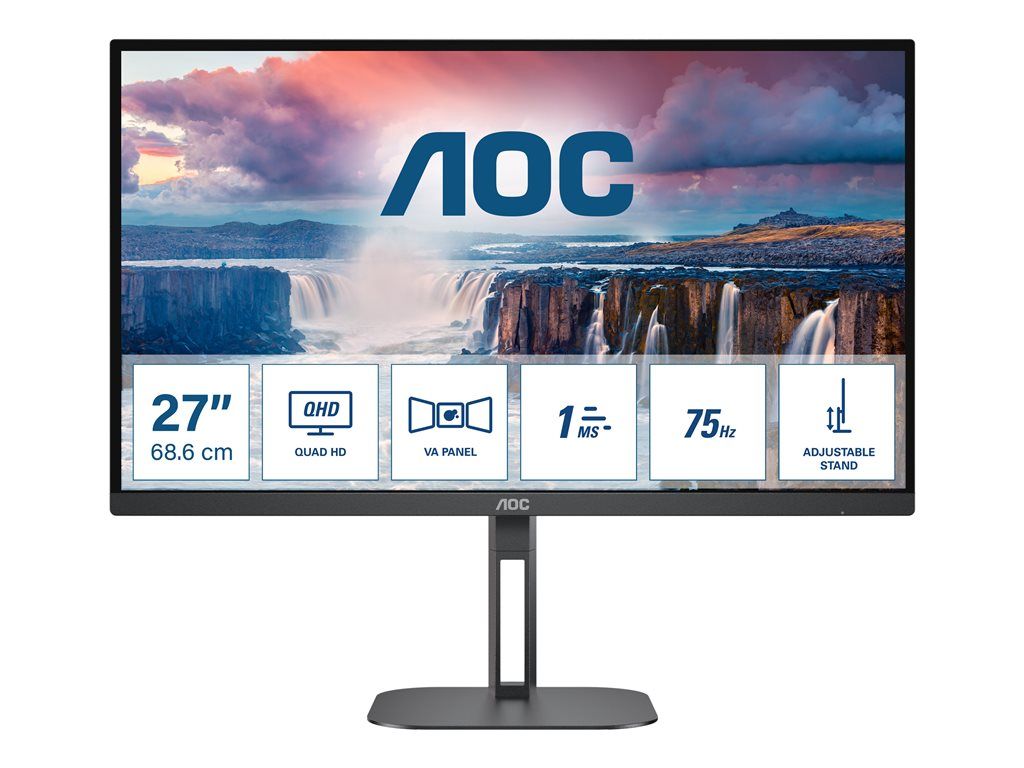 AOC Value-line Q27V5N/BK - V5 Series 27" LED Monitor - QHD 2560 x 1440 @ 75Hz - VA 300 cd/m² - 4ms Response Time - 2x HDMI, 2x DisplayPort - Speakers - Matte Black