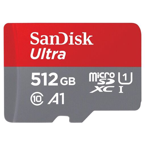 SanDisk Ultra microSDXC Card (SD Adapter Included) - 512GB - A1/UHS Class 1/Class 10 - UHS-I