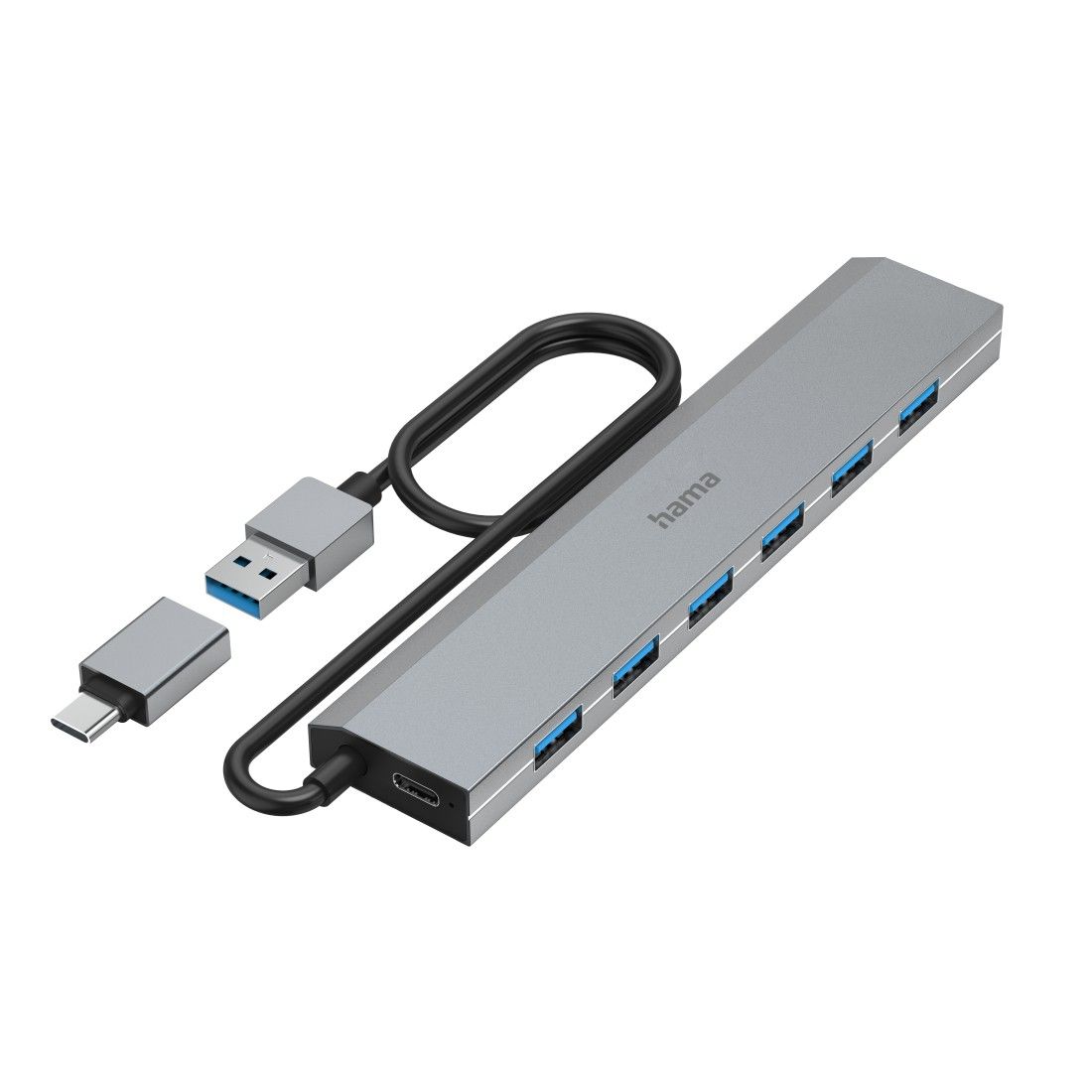 Hub USB Hama 7 ports, USB 3.2 Gen1, 5 Gbit/s, with separate power supply and black design