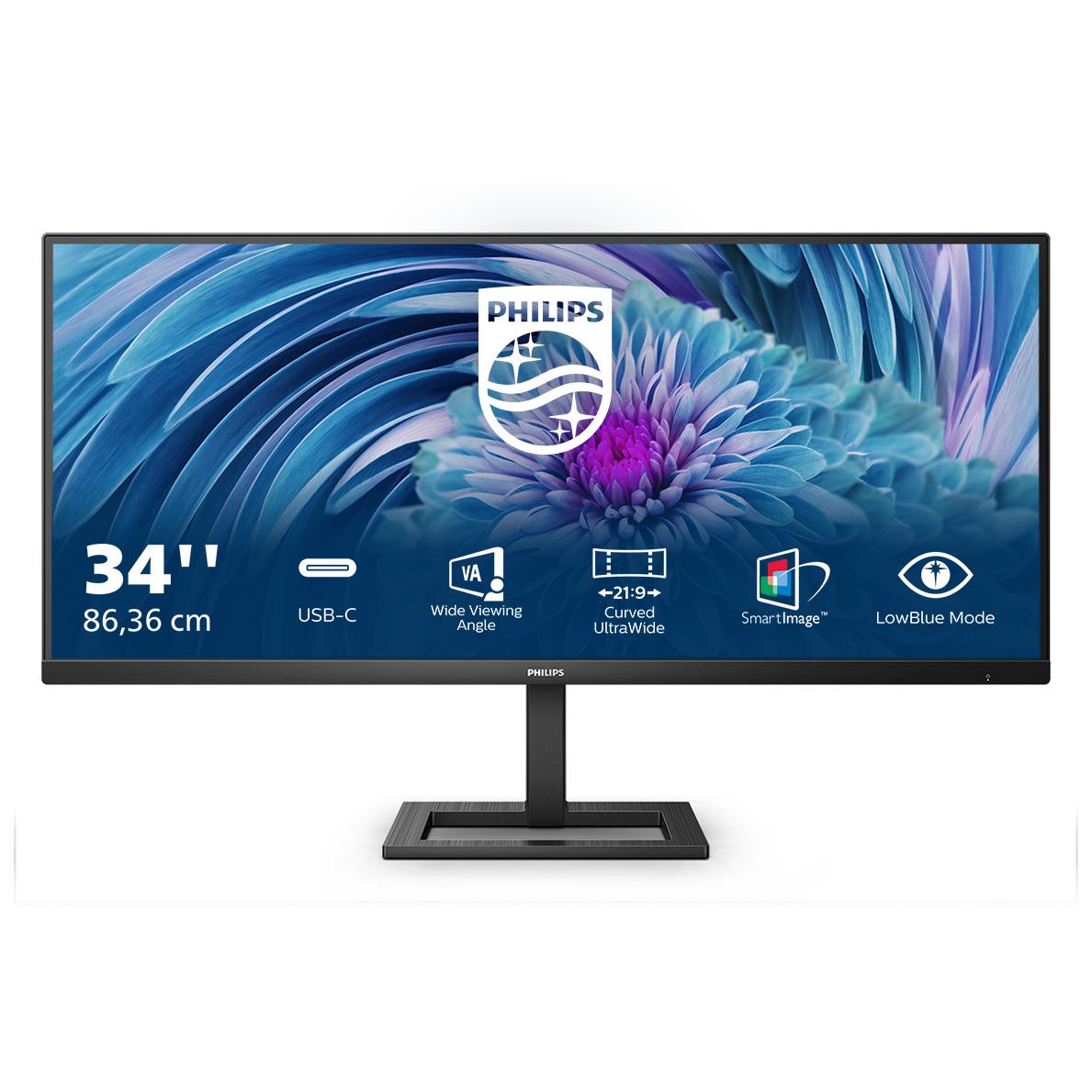 Monitor Philips E Line 346E2LAE/00 de 34 pulgadas, LCD Wide Quad HD, Negro