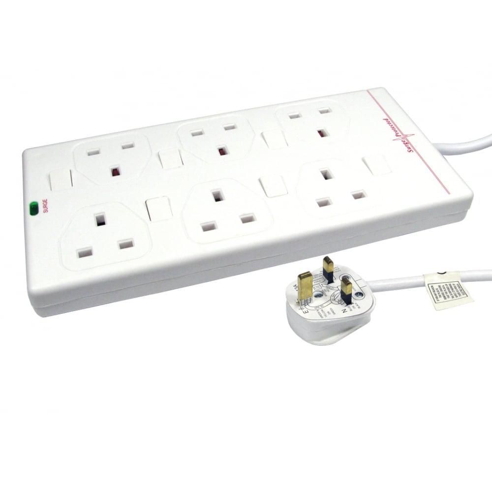 MicroConnect 6-way UK Socket 2M White Power Strip