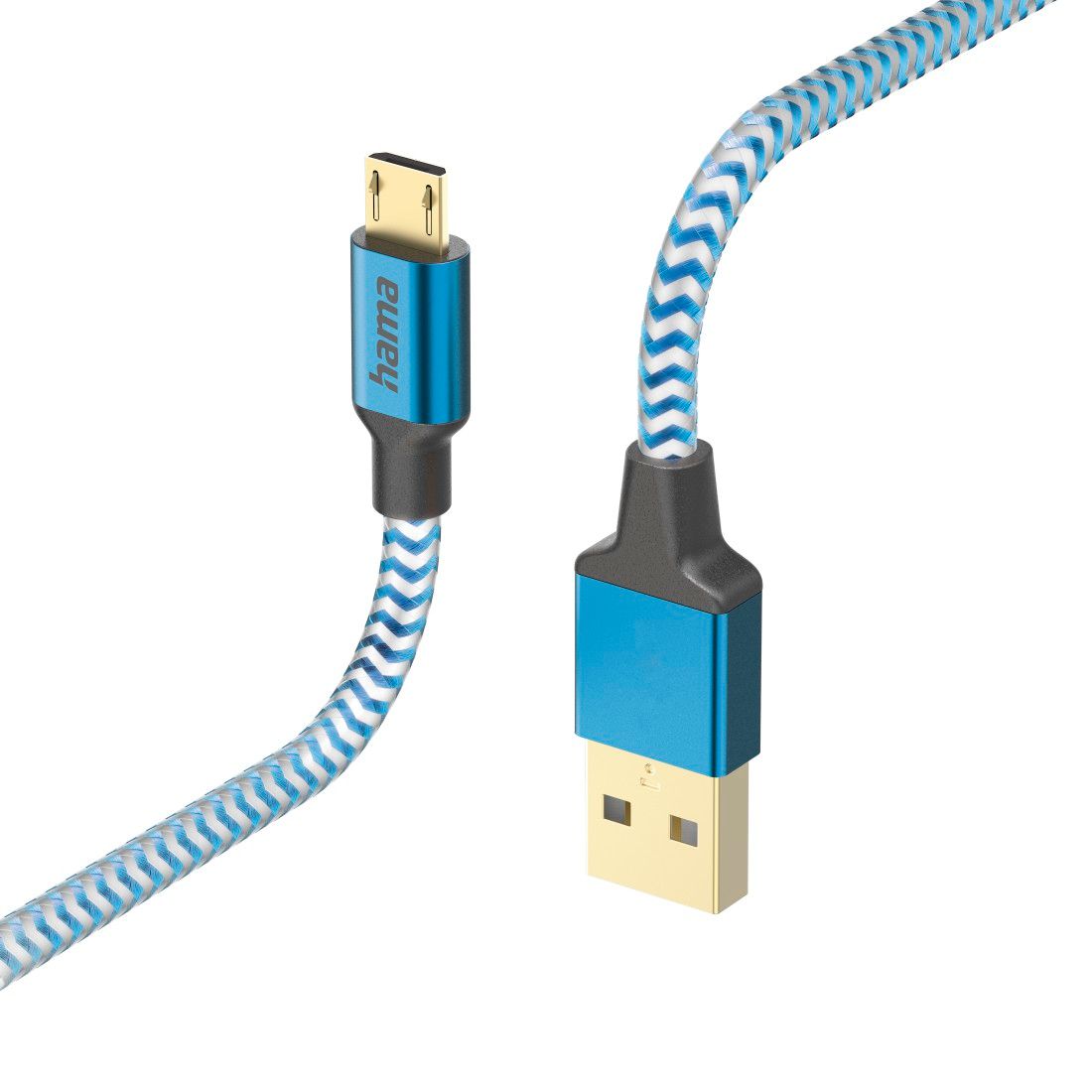 Câble de charge Hama Réflectif, USB-A vers micro-USB, 1,5 m, Nylon, Bleu