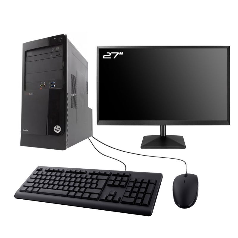 HP Elite 7500 Series MT Desktop Computer, 27" Screen, Intel I3-3220, 16GB RAM, 2TB SSD, Windows 10, WiFi