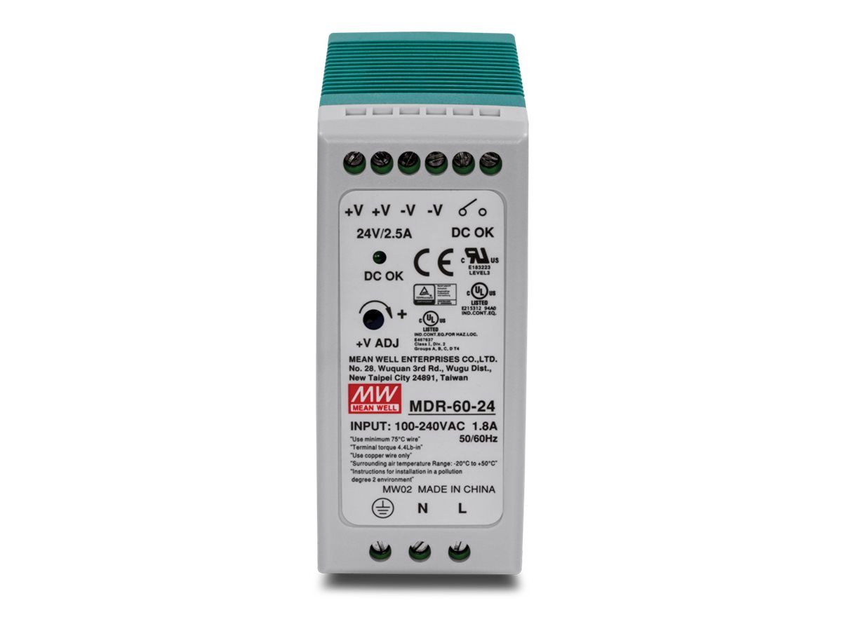 Trendnet TI-M6024 - DIN Rail Mount Power Supply - 100-240V AC - 60W - TAA Compliant