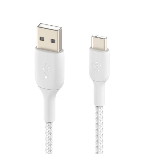 Cable Belkin USB a USB-C de 18W, 15 cm, trenzado de nailon, blanco