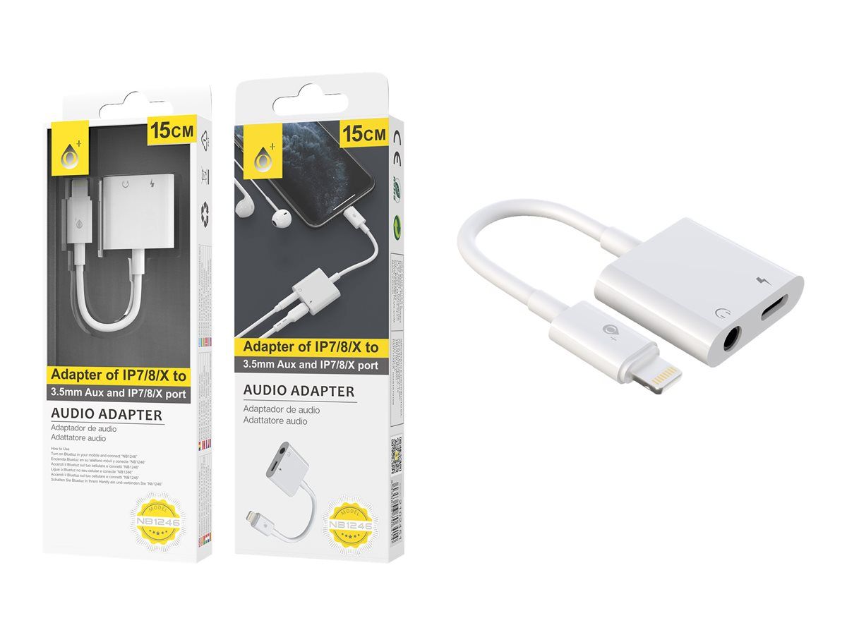 ONE PLUS NB1246 - Lightning to Headphone Jack/Charge Adapter - 15cm White