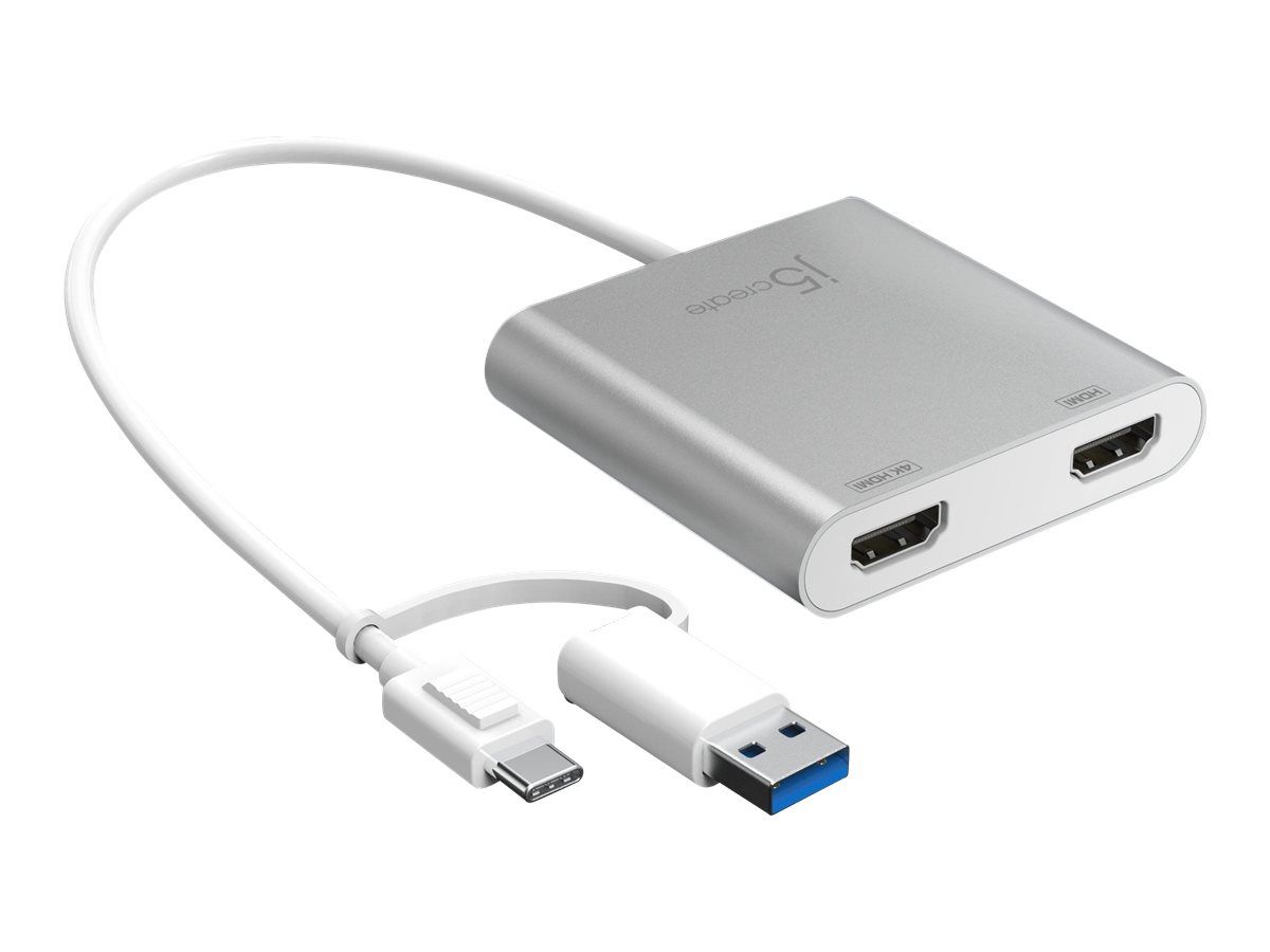 j5create JCA365 Video Adapter - 24-Pin USB-C Male to HDMI Female - 20cm - Silver - Supports 4K30Hz, 2K60Hz