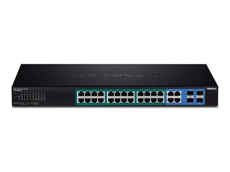 Trendnet TPE 5028WS - Smart Switch - 24 x 10/100/1000 PoE+ + 4x Combined Gigabit SFP - Desk/Rack Mountable - PoE+ (370W) - 100-240V AC - TAA Compliant