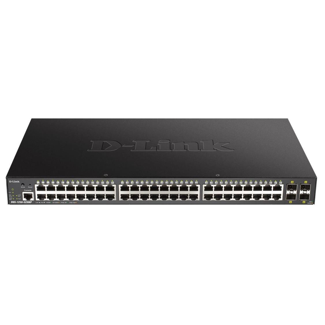 D-Link DGS 1250-52XMP - Switch - L3 Lite - Intelligent - 48 x 10/100/1000 (PoE) + 4 x 10 Gigabit SFP+ - Rack-mountable - PoE (370 W)
