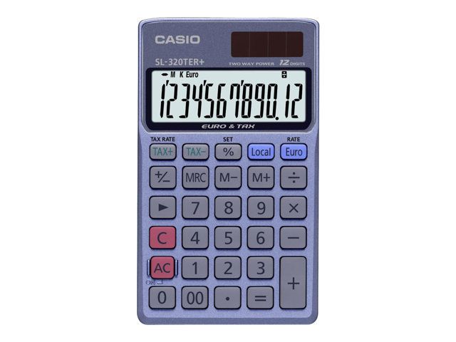Casio SL-320TER+ Pocket Calculator - 12-Digit Solar-Powered with Battery
