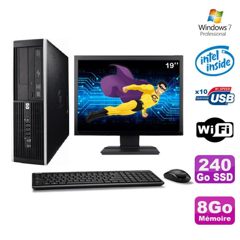 HP Elite 6000 Pro SFF PC - Intel Core i5-E5400, 8GB RAM, 240GB SSD, Windows 7 Pro + 19" Screen