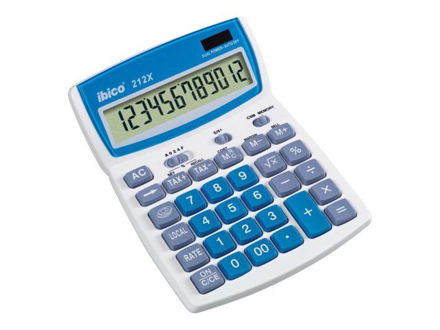 Rexel Ibico 212X Calculator - 12-Digit Desk Calculater - White and Blue