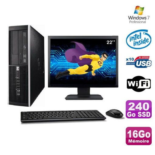 HP Elite 6000 Pro SFF Desktop PC - Intel E5400, 16GB RAM, 240GB SSD, WiFi, Windows 7 Pro + 22" Monitor