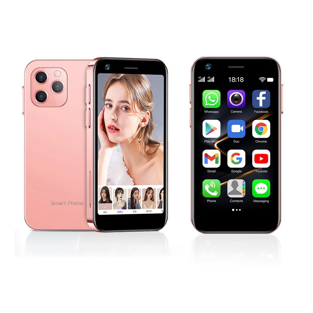 SOYES XS12 Mini Smartphone 3.0in Android 10 Face ID 16GB ROM 2000mAh Dual SIM 4G Phone Pink