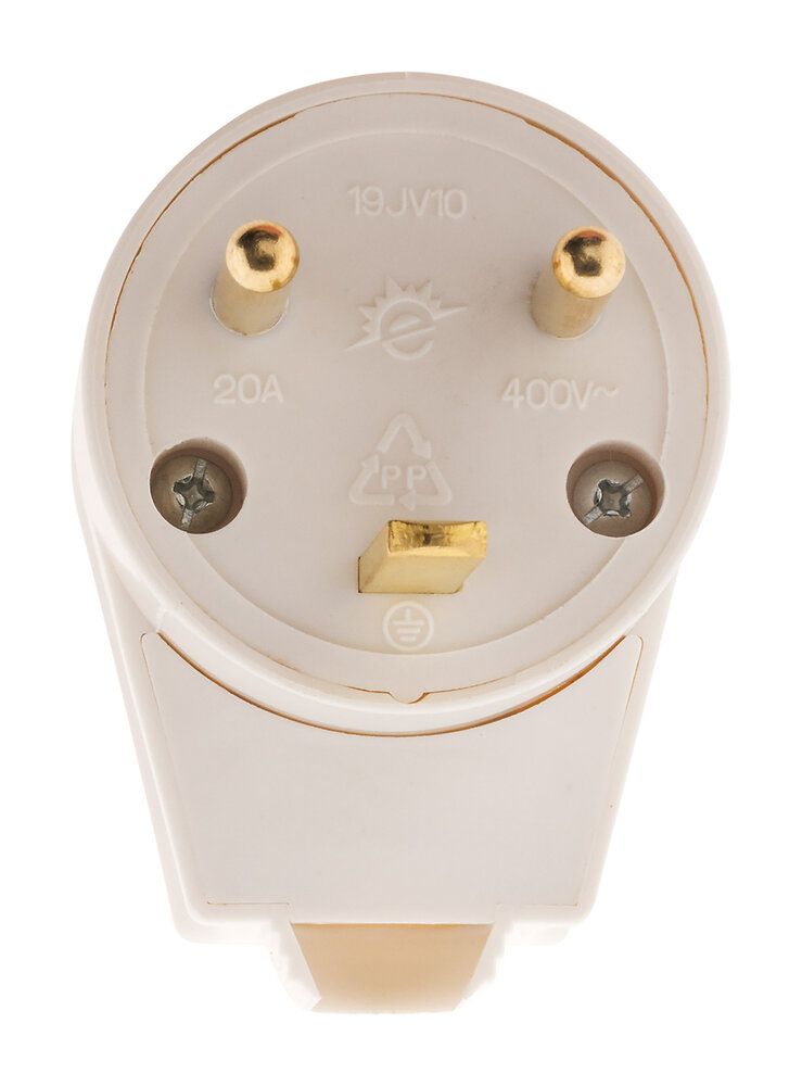 Zenitech 20A Male Electrical Socket with Angled Output, White