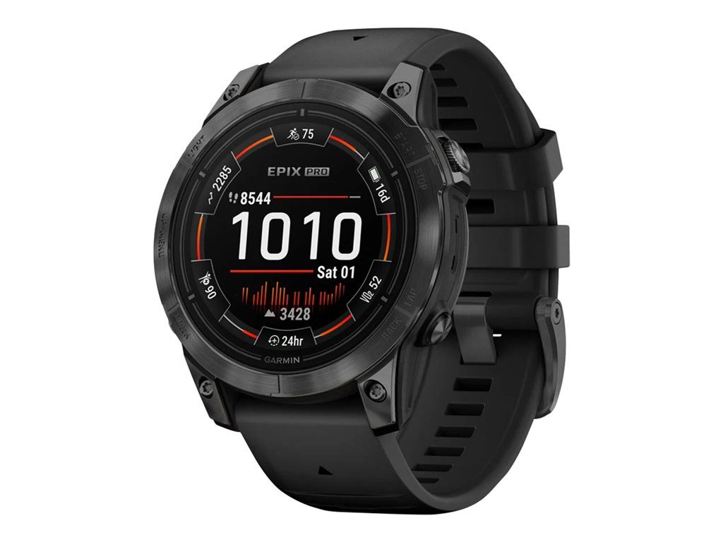 Garmin epix Pro - Standard Edition, 2nd Gen, 47mm, Gray Polymer Case with Silicone Strap, Black, 125-208mm Wrist Size