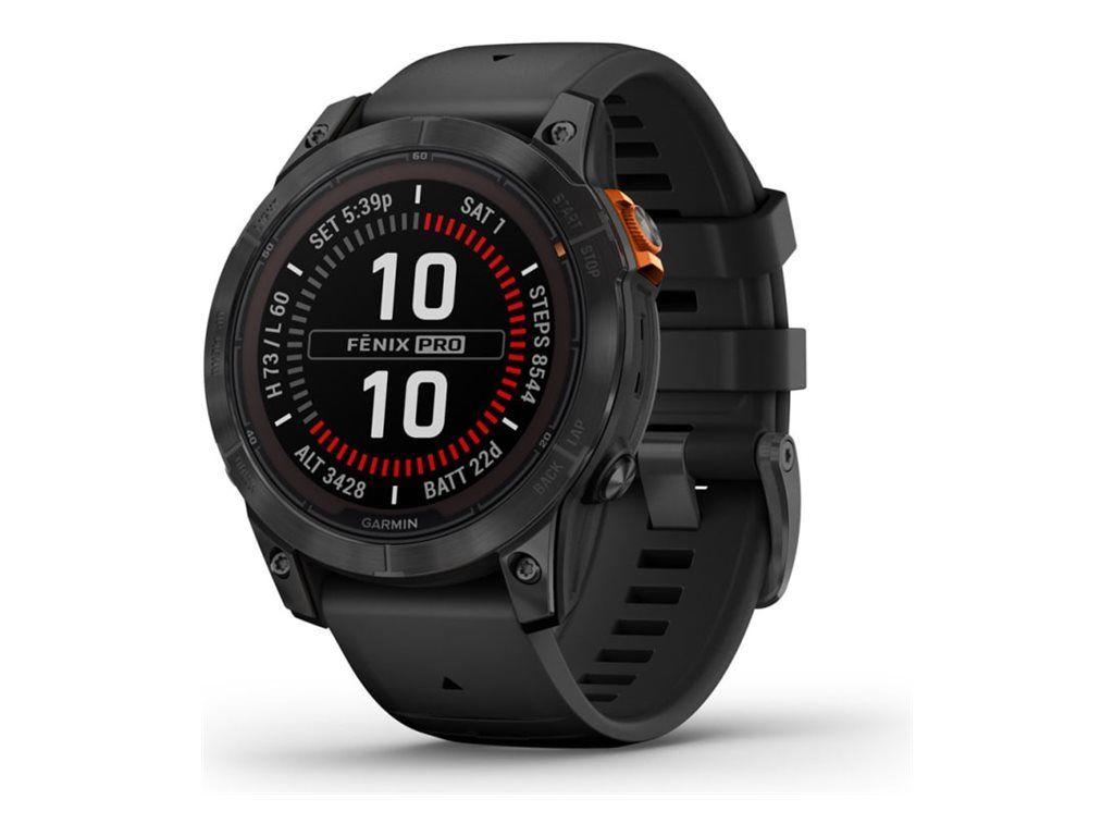 Garmin Fenix 7 Pro Solar - 47mm - Grey Slate - Sports Watch with Silicone Strap - Black - Wrist Size: 125-208mm - 1.3" Display - 32GB - Bluetooth, ANT+, Wi-Fi - 79g