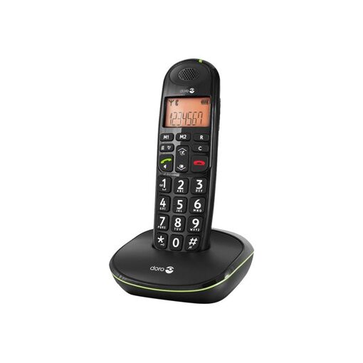 Téléphone sans fil Doro PhoneEasy 100W - Affichage de l'identifiant appelant - DECTGAP - Noir