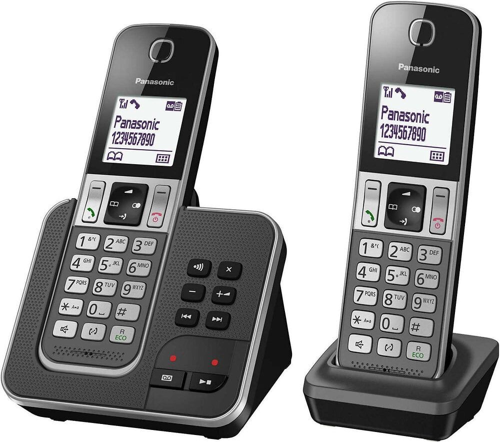 Panasonic KX-TGD322 Cordless Phone with Answering Machine - 3-Way Calling - Silver/Charcoal Grey + Handset