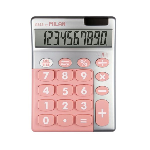 Calculatrice de bureau Milan 10 chiffres - Écran large - Argent/Rose