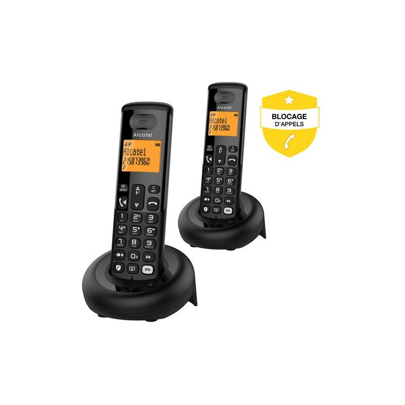 Alcatel E260 S-Voice Duo Cordless Phone with Answering Machine and Ad Call Block Feature - Black