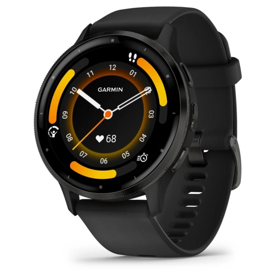 Garmin Venu 3 AMOLED Watch - Black with Black and Grey Silicone Band - WiFi GPS