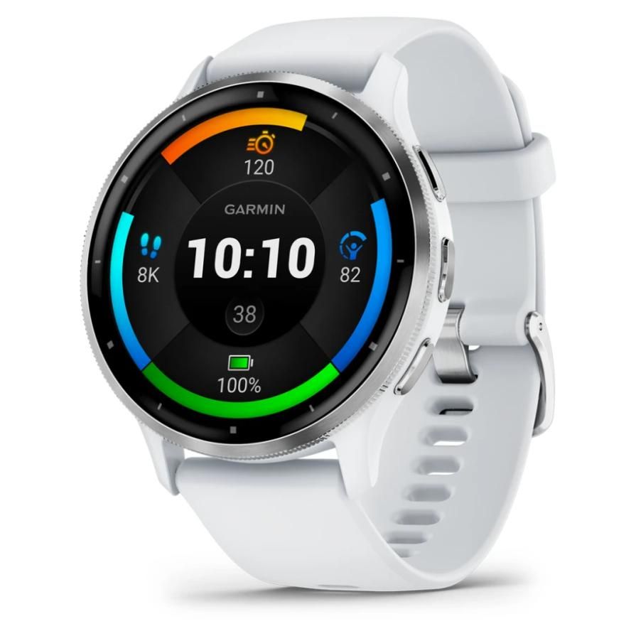 Garmin Venu 3 AMOLED 45mm - Silver with White Silicone Strap - White WiFi GPS (010-02784-00)