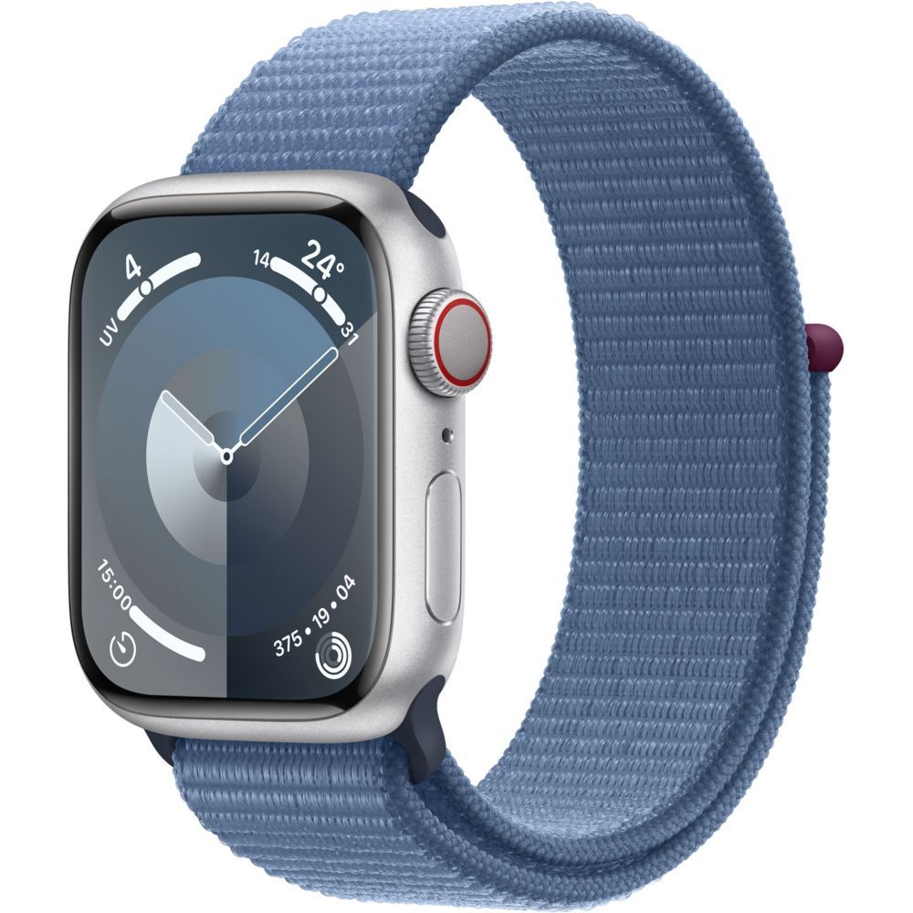 Apple Watch Series 9 GPS + Cellular - 41mm Aluminum Case, Silver with Blue Sport Loop