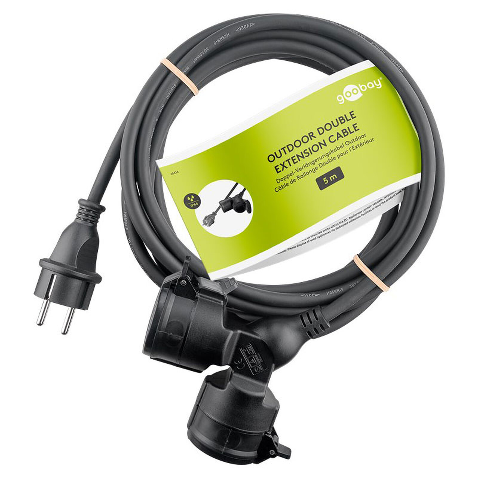 Goobay Double outdoor power extension cable - 5 metres - Black 