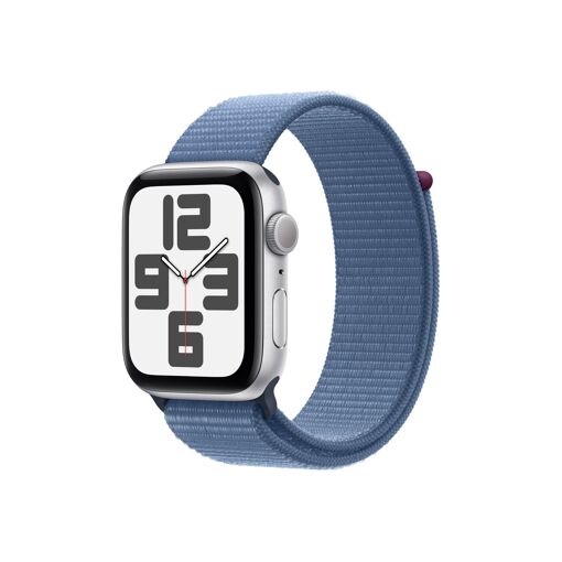 Apple Watch SE GPS 2e génération - 44 mm - Aluminium argenté - Bracelet sport - Bleu hiver - Taille de poignet : 145-220 mm - 32 Go - Wi-Fi, Bluetooth