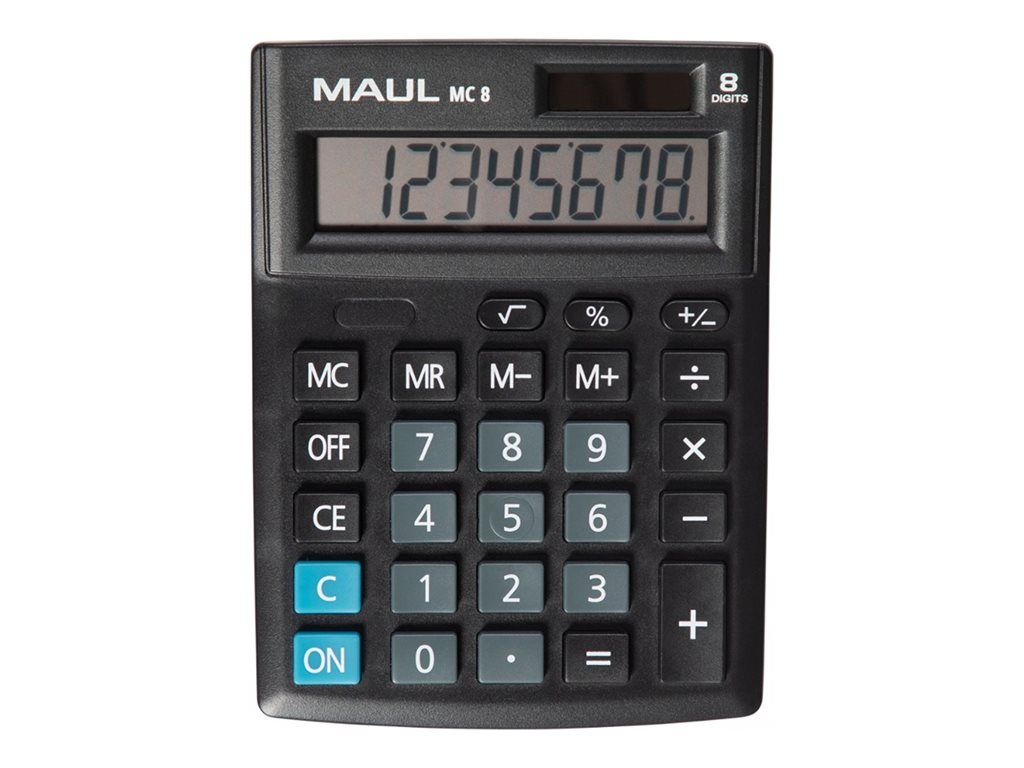 Jakob Maul MC 8 Solar-Powered Calculator, 8-Digit Display, Black