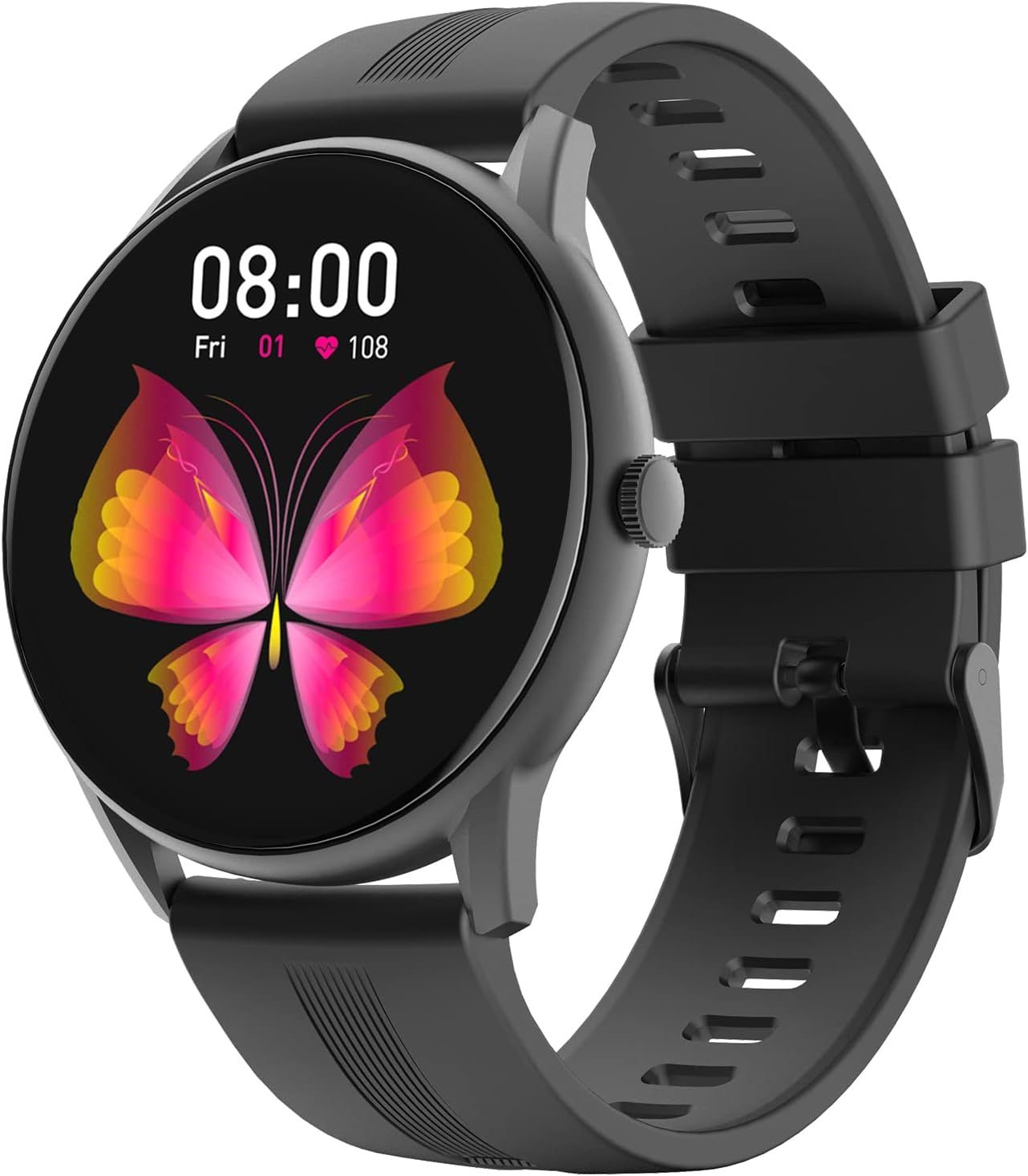 Men's Round Fitness Watch with Step Counter IP68 Waterproof Black