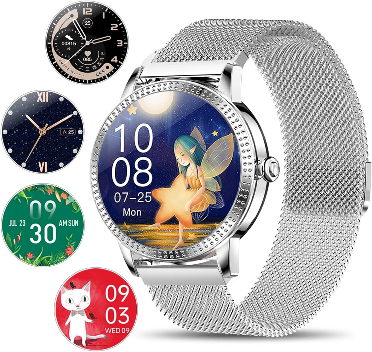 Smartwatch for Women, Shiny Silver 1.08" Display