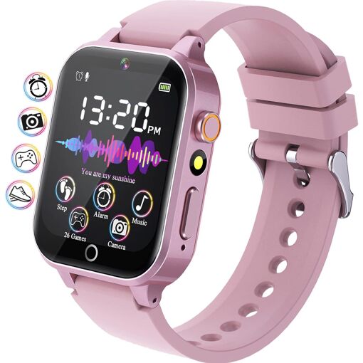 Reloj conectado para niños y niñas con 26 juegos - Podómetro - Rosa