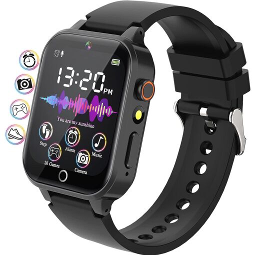Reloj conectado para niños - Niña o niño con 26 juegos - Contador de pasos - Negro