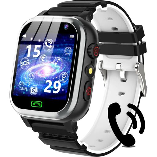 Montres connectées pour enfants - Garçon et fille avec téléphone, fonction SOS, podomètre, jeux, réveil - Noir
